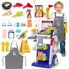deAO Carrello Pulizie Bambini, Set Pulizia Giocattolo con Aspirapolvere Funzionante Mop, Scopa e Accessori Gioco Educativo per Bambini 3-8 Anni | Blu
