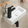 HOROW lavatoio ceramica bianca rettangolare, compatto lavandino piccolo bagno, piletta lavabo incluso, lavabo bagno sospeso, con 1 foro per rubinetto a sinistra, 370x180x90 MM