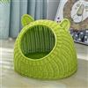 BURLOE Cuccia Per Gatti in Plastica Di Vimini Per Gatti Domestici, Cuccia Per Con Orecchio Di Gatto Carino Grotta Tessuta A Mano Semichiusa Per Gatti in Rattan,Verde,25cm