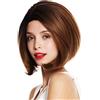 WIG ME UP - SS132-12/24B/30AR Parrucca donna Corta Bob Liscia Punte ricurve Riga in mezzo Castano Castano rossiccio Biondo Mèches