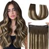 hotbanana Extension Capelli Veri con Filo Invisibile, 35cm 75g Balayage Marrone Cioccolato a Biondo Miele Capelli Umani Remy Lisci, Invisible Wire Hair Extensions, Extension in Capelli Veri
