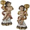 DRW Set 2 candelabri angioletti in resina dipinti a mano 6 x 6 x 15 cm