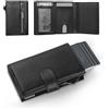 YESIIW Portafoglio Uomo Slim con Compatto e Capiente, Pop-up Porta Carte di Credito Uomo per 7 Cartes,15+Banconote & 1 Finestra ID, Portecarte con Blocco RFID & Monete (Nero)