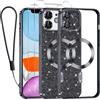 Kokio Glitter Magnetica Cover per iPhone 11 con Cordino, Compatibile con MagSafe, Brillantini Sottile Silicone TPU Antiurto Custodia per iPhone 11 con 2 Vetro Temperato Bumper, Nero
