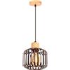 iDEGU Lampada a Sospensione Vintage, 18CM Lampadario Moderno Illuminazione a Soffitto E27 in Legno e Metallo Gabbia Retrò Lampada da Soffitto per Camera da Letto Cucina Salotto Ristorante (Nero)