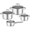 RÖSLE CHARM Batteria di pentole, 4 pezzi, pentole universali di alta qualità, 3 pentole e 1 casseruola, acciaio inossidabile, coperchio in vetro, scala graduata interna, lavabile in lavastoviglie