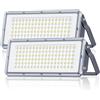 LAMLAMCK 100W Faretto LED da Esterno - 2 Pezzi 10000LM Super Luminoso Faro LED Esterno con Trasformatore, 7000k Bianca Fredda Luce Esterna, Impermeabile IP67 Faretti per Garage, Cortili, Stadi, Fabbriche