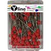 Yline 100 spine per tappezzeria con testa in plastica rossa, ca. 60 mm, spilli grandi per gioielli, 0717-RO