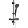 Görbach Colonna Doccia con Mensola per doccia, Barra Doccia 70cm in Acciaio inox Asta Doccia Saliscendi con Doccetta a 3 Getti, Supporto per Soffione Doccia e Tubo per Bagno, Rotonda Nero Opaco