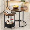 YITAHOME Set di 2 tavolini da salotto, rotondi, moderni, con borsa in tessuto, impilabili, con piano in legno e telaio in metallo, per soggiorno, ufficio, casa