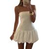 FOKPLEA Mini abito da donna con scollo all'americana senza maniche con volant Y2k Tank Mini Puffball Dress per Party Club, D bianco., S