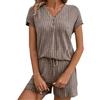 Generic Pigiama Donna Cotone Set Pigiami da Donna Set in Maglia a Coste Set di Indumenti da Notte Casual a Maniche Corte morbide Tuta Donna Pigiama Donna Camicia E Pantalone (Coffee, XL)