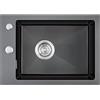 OUGOO - Lavello da incasso classico in acciaio inox 304, 35 x 50 cm, con fori, rettangolare, valvola a cestello e troppopieno, 1 lavello da cucina per mobiletto da 35 cm, colore: Nero