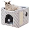 ERNAN Cuccia Gatto e cani.Lettino Per Gatti, Cuccia Gatto Interno, Cuscino per Pieghevole da Interno,Casa pieghevole con terrazza e tiragraffi, Adatto per Gatti,Piccoli Anima (White Grey, Small)
