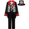 ReliBeauty Costume Scheletro Bambino Vestito Mariachi Catrin Messicano con Papillon e Cappello Dia de los Muertos Halloween, 110
