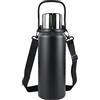 ROADNADO Thermos da 1,5 l, con tazza, portatile, in acciaio inox, 24 - 36 H, caldo, freddo, grande capacità, con manico e tracolla, per tè da caffè, nero