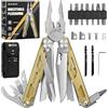 BIBURY Pinza Multiuso, Pinza Multifunzione in Acciaio Inox, Multitool con Forbici Potenziati, 2 Seghe Sostituibili e Set di Cacciaviti, Idee Regalo Uomo Compleanno Regalo Anniversario Originale - Oro