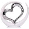 LCCCK Decorazione per la casa in porcellana bianca e argento a forma di cuore, decorazione per soggiorno, ingresso, caffè, tavolo da pranzo, mensole, matrimonio, San Valentino, per coppie e amanti, scultura