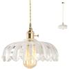 HJXDtech Lampada a Sospensione Industriale Vintage, Paralume in Loto di Vetro, Base E27 Ottone con Interruttore, Regolabile in Altezza Lampadario Sospeso per Cucina & Sala da Pranzo(Trasparente)
