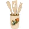 THUN - Porta Mestoli con 3 Mestoli - Complementi d'Arredo, Living - Idea Regalo - Linea Country - Ceramica, Legno - Ø 10 cm; 15,5 cm h