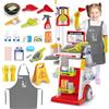 deAO Carrello Pulizie Bambini, Set Pulizia Giocattolo con Aspirapolvere Funzionante Mop, Scopa e Accessori Gioco Educativo per Bambini 3-8 Anni | Rosso