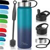 Milu Borraccia Termica Acciaio Inox - 500ml, 750ml, 1000ml (+3 coperchi) - Bottiglia Acqua Termos Senza BPA, Isolato Sottovuoto, A Prova di Perdite Anche per Acido Carbonico (Blu Verde, 750ml)
