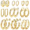 KRFY 9 Paia di Orecchini a Cerchio D'oro per Donna Ragazze 14K Placcato Oro Chunky Orecchini a Cerchio MultipackIpoallergenico Leggero Cavo Spesso Aperto Rritorto Huggie Cerchio