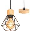 TOKIUS Lampada a Sospensione E27 Industriale Plafoniera Retro in Metallo e Legno Ø160mm Lampada da soffitto design per Cucina Salotto