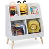 Relaxdays Scaffale Portagiochi Bambini, Libreria a 5 Scomparti Porta Libri e Giocattoli, 66x60x30 cm, MDF, Legno, Bianco, Fibra, Feltro