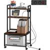 HOMCOM Carrello Porta Stampante a 4 Livelli con Prese di Corrente, Ruote e Telaio in Metallo, 55x37.5x100 cm, Marrone | Aosom Italy