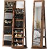HOMCOM Specchio Portagioie da Terra Girevole a 360° con Ripiani e Chiusura a Chiave, 55x55x161 cm, Marrone Rustico | Aosom Italy