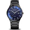 BERING Solar 15239-727 Orologio da polso da uomo, cassa in titanio nera da 39 mm e quadrante blu, cinturino in titanio con elementi in titanio, 10 ATM