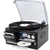 MUSITREND 9-in-1 Giradischi con Bluetooth, Turntable a 3 velocità con altoparlanti integrati, Lettore di dischi in vinile con jack audio da 3,5 mm, CD/Tape, Radio AM/FM, USB/SD/MMC, nero solido