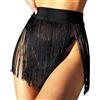 Ushiny Gonna a frange con nappa rave vestito spiaggia copertura up festival costume per donne e ragazze, Nero , S