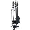 Relaxdays Set 5 Attrezzi da Camino o Stufa, Attizzatoio, Pala, Scopino, Pinza e Supporto Utensili, Ferro, Nero Argentato, 66 x 21 x 21 cm