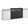 Skraut Home | Credenza, Mobile, Cucina | Madia, mobile ingresso | 200x75x35cm | 4 Porte | Camino elettrico | Stile moderno | Bianco e nero
