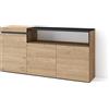 Skraut Home | Credenza, Mobile, Cucina | Madia, mobile ingresso | 150x75x35cm | 3 Porte | grande stoccaggio | Stile moderno | Rovere e nero
