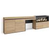 Skraut Home | Tavolo da toeletta | Tavolo da Trucco, stoccaggio | 284x75x35 cm | Con cassetto | Camino elettrico XXL | Cassettiera | Stile moderno | Rovere