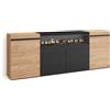 Skraut Home | Credenza, Mobile, Cucina | Madia, mobile ingresso | 200x75x35cm | 4 Porte | Camino elettrico | Stile moderno | Rovere e nero