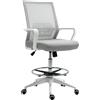 Vinsetto Sedia da ufficio poltrona da ufficio altezza regolabile dim. 64L x 59P x 104-124H cm sgabello da ufficio girevole 360° maglia traspirante grigio e bianco