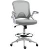Vinsetto Sedia da ufficio sedia da ufficio con seduta alta regolabile poggiapiedi pieghevole girevole 360° maglia traspirante dim. 64L x 60l x 106-126H cm grigio e bianco