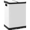 HOMCOM Bidone da Cucina 2 x 30L con pedale in acciaio inossidabile, 2 scomparti, coperchio a chiusura morbida, 60L, bianco