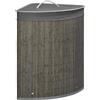 HOMCOM Cesto per il bucato in bambù d'angolo 55L con coperchio e sacco rimovibile 38 x 38 x 57 cm grigio
