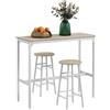 HOMCOM Insieme tavolo alto da bar + 2 sgabelli struttura in acciaio piano effetto legno naturale 2 persone bianco