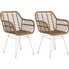 HOMCOM Set di 2 sedie fauteuils da sala da pranzo design bohémien sedile in rattan sintetico struttura in acciaio bianco