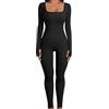 Yaaapiy Tuta Intera Donna Tutina Donna Aderente Manica Lunga Yoga Jumpsuit Sportiva Collo Quadrato Slims Abbigliamento Moda Elastico Rompers One Piece Palestra Leggings (M, nero)