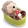 NICI riccio di peluche con sgabello di rospo che dorme nel cestino - marrone - Morbido peluche, carino da coccolare e giocare, per bambini e adulti, un'ottima idea regalo - 61583