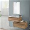 Inbagno Mobile bagno sospeso 80 cm rovere naturale con base lavabo e cassetto, completo di specchiera a filo reversibile, NADIA