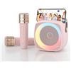TANALAZ Karaoke per Bambini con 2 Microfono, Regalo Bambina 3-12 Anni Microfono Bluetooth Per Ragazzi e Ragazze, Portabile Macchina Karaoke con Design Supporto per Telefono, sistema PA per feste a casa(Rosa)