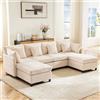 HOXINBLY Divano Letto 4 Posti con Penisola, Divano Angolare 4 Posti Forma di U, Divano Letto Matrimoniale con Materasso, Divano 4 Posti con Braccioli e poggiapiedi Rimovibile, ciniglia Beige